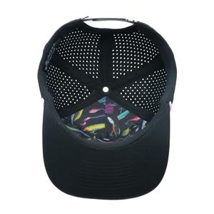 Casquette de golf unisexe personnalisée noire à 5 panneaux avec tissu chevron, imperméable et logo en caoutchouc, style corde et impression - Product Image 6