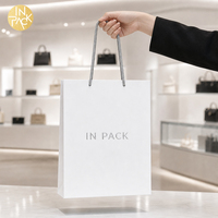 Sac de shopping réutilisable personnalisé blanc pour vêtements, avec logo gaufré, en papier mat laminé avec poignée, pour chaussures