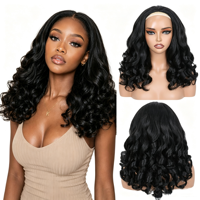 Perruque mi-tête bouclée à ressorts de 16 pouces, texture Yaki épaisse et volumineuse, vente en gros # Perruques sans colle en fibre haute température noire 1B en stock