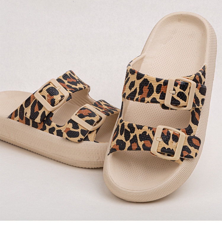 Cheap Wholesale Leopard-print Double Buckle Ladies Sliders Slipper Women Slippers Sandals