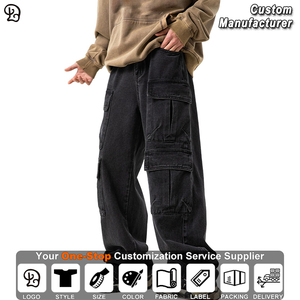 <span class=keywords><strong>Jean</strong></span> <span class=keywords><strong>cargo</strong></span> sur mesure pour homme, coupe ample, multi-poches, en denim délavé, style rétro, décontracté, jambe large - Product Image 2