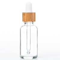 Flacon compte-gouttes en verre transparent de 30 ml avec couvercle en bambou pour huiles essentielles, mascara, crème de soin, collyre, nettoyant visage, perruques - MOQ 100 pièces