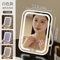 Miroir de maquillage LED portable pliable rechargeable OEM ODM avec contrôle tactile, 3 couleurs de lumière réglables, miroir cosmétique de table pour les voyages