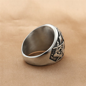 Freemason <b>Rings</b> Men's Titanium Steel Geometric Retro Punk Style <b>Silver</b> Gold Color Gift Jewelry - Product Image 2