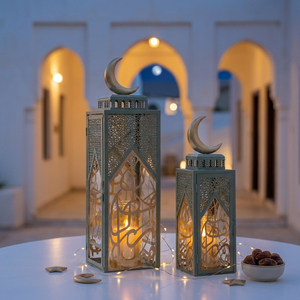 Faroles de Hierro Esmeralda para Ramadán con Diseño Moderno de Luna Creciente y Caligrafía Árabe para Decoración del Hogar - Product Image 6