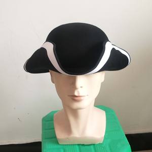 Gemi hazır güzel kalite siyah yün keçe fransız kovboy şapkası erkekler siyah tricorne üçgen şapka kıtası onur napolyon şapka - Product Image 6