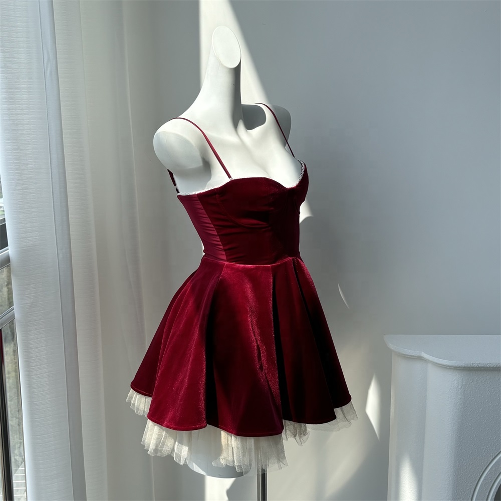 velvet dress short spaghetti strap Prom Spaghetti Strap Velvet Short Dress