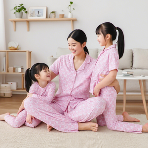 Huojoung Custom OEM ODM Set pigiama abbinato alla famiglia <span class=keywords><strong>di</strong></span> bambù cotone autunno mamma e <span class=keywords><strong>io</strong></span> abiti abbinati alla famiglia - Product Image 1