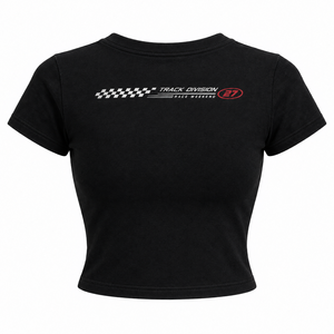 T-shirt court slim vintage délavé pour femme, style course, avec petit imprimé sur la poitrine, collection Minimal Race, haut streetwear - Product Image 2
