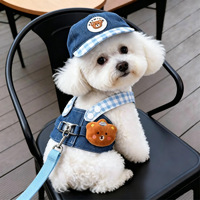 Ensemble de harnais pour chien en denim avec imprimé ours, support de poitrine et de dos pour chats et chiens, sorties estivales - Design moderne et adorable