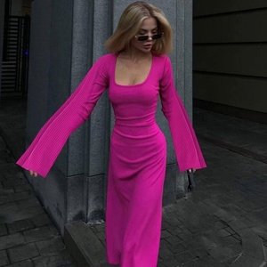 Casual suelta cuello en U elegante señora de alta calidad de manga larga <span class=keywords><strong>Maxi</strong></span> vestido de camiseta de las mujeres - Product Image 4