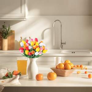 159 tulipes de couleur Morandi, fleurs de tulipes en PU au toucher réaliste, tulipes orange brûlé, fleurs d'automne - Product Image 5