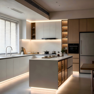 Diseño Integral de Villa Moderna, Muebles Modulares a Medida que Ahorran Espacio, Cajones <span class=keywords><strong>con</strong></span> Iluminación LED, Tiradores Dorados, Gabinetes de Cocina - Product Image 3