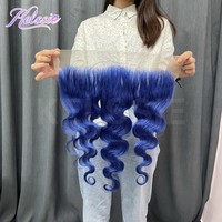 Pengiriman Drop Sekarang Baru Biru 4X4 Penutup 24 26 28 30 Inci Rambut Depan Renda Lurus Peruvian 13X4 13X6 Penutup Depan Renda