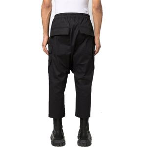 Fashion <b>Men</b> Multiple Cargo Pockets Trousers Drop Crotch Drawstring <b>Cropped</b> Leg Track <b>Pants</b> - Product Image 5