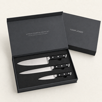 Ensemble de couteaux de cuisine en acier inoxydable pour chef, 3 pièces, logo personnalisé, 5Cr15Mov, haute teneur en carbone, avec manche en ABS et boîte cadeau noire, vente en gros
