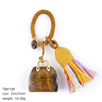 Porte-clés tressé fait main de luxe léger en pierre semi-précieuse naturelle, accessoire de voiture, pendentif en cristal d'agate, vente en gros