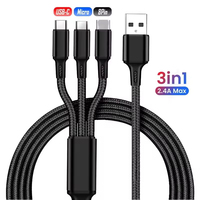 Câble de charge rapide USB vers Type-C Micro en nylon tressé 3-en-1 pour iPhone Android