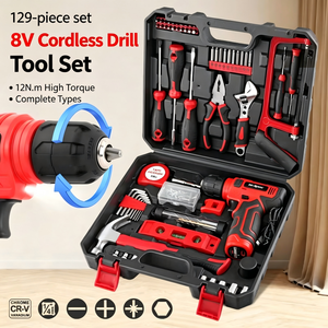 8V Cordless Drill 129-Piece <b>Set</b> Variable Speed Reversible Battery Powered Household Repair <b>Tool</b> - Product Image 4