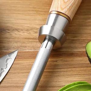 Sharpener Restaurants Knife Sharpening Diamond Sharpener Rod Honing Steel With Natural Pakka Wood Handle