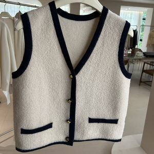 Gilet Chic en Laine/Cachemire Respirant pour Femmes Noir Tricoté à l'Ordinateur Ouvert sur le Devant Style Casual Élégant - Product Image 1