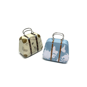 Mini Tinplate <b>Suitcase</b> <b>Storage</b> Box With Handle Small Capacity Christmas Gift Candy Container For Kids - Product Image 1