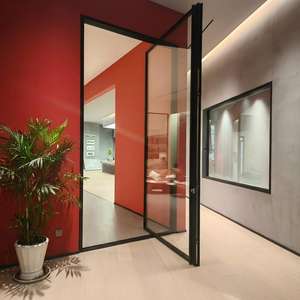 Porte d'<span class=keywords><strong>entrée</strong></span> pivotante électrique, grande porte en verre et aluminium, système de porte pivotante automatique, télécommande, porte principale de villa, robuste - Product Image 1