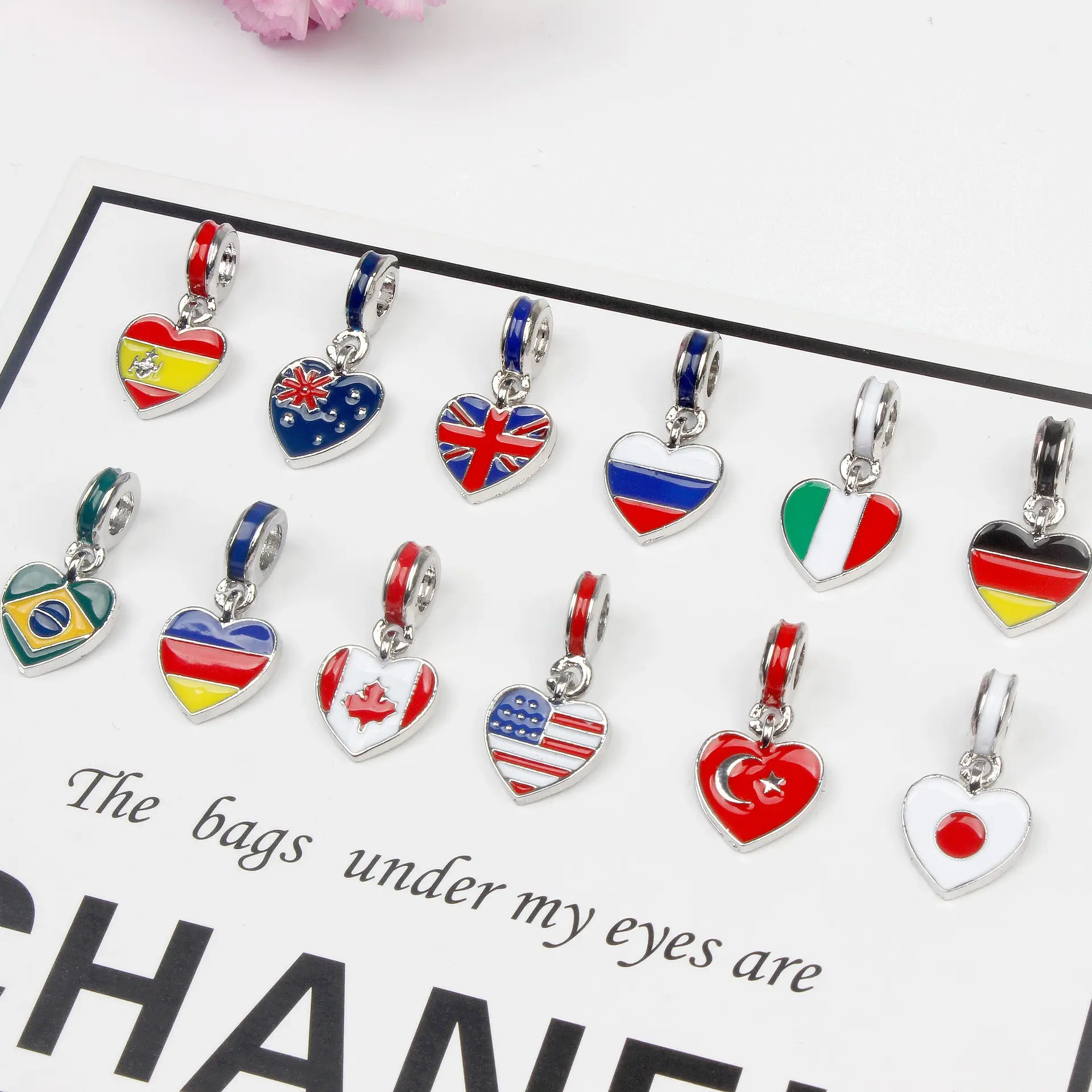 Pingente de pulseira europeu, vendas quente do mundo dos estados unidos canadá austrália pingente bandeira panamá itália pulseira joia