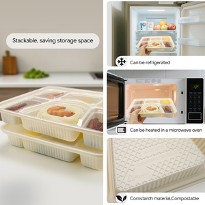 Disposable 900ml 6 Compartment Corn Starch PP Blister Fast Food Container Compostable Take Out <b>Lunch</b> <b>Box</b> - Product Image 3