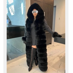 RXFurs Custom Size OEM Wholesale Real Fox <strong>Fur</strong> Vest Women Hooded Luxury Winter Full Length Outerwear Fox <strong>Fur</strong> Waistcoat <strong>Gilet</strong> - Product Image 2
