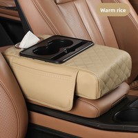 Boîte à mouchoirs de voiture multifonctionnelle 4-en-1 avec rehausseur d'accoudoir central et porte-gobelet universel épaissi