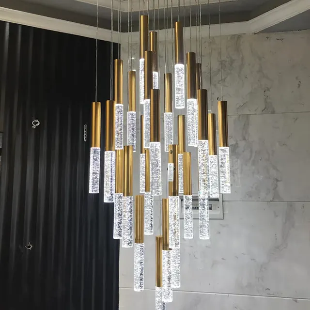 Golden Rock Aluminum Tube Pendant Lamp Pendant Crystal Lighting LED Luxury Chandeliers