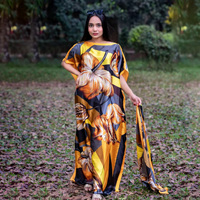 Robes longues en soie de style africain 2026 – Kaftans de luxe à motifs floraux avec foulard pour femmes – Vente en gros