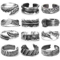 Ensemble unisexe gothique vintage en alliage plaqué or rose et platine, motif ailes, grain de bois, argent antique, style punk, forme cœur naturelle
