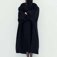 Manteau long élégant pour femme en polyester tissé, manches chauve-souris, coupe ample, couleur unie, col montant, nouvelle collection automne-hiver 2026