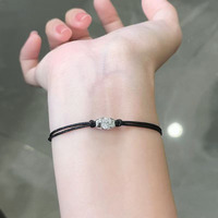 Bracelet fin minimaliste en cristal scintillant, cordon noir réglable, perle ovale, diamant de laboratoire en platine Pt950, vente en gros pour femmes