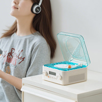 Lecteur CD et enregistreur vinyle avec haut-parleur intégré, système audio sans fil Bluetooth rétro pour la maison, avec fonction 'Écoutez la mer'