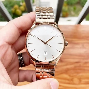 Reloj de Pulsera para Caballero, Exquisito Obra Maestra, Automático, Mecánico, con Función de Fecha, Ultra Delgado, Correa de Acero en Oro Rosa, Esfera Blanca - Product Image 2