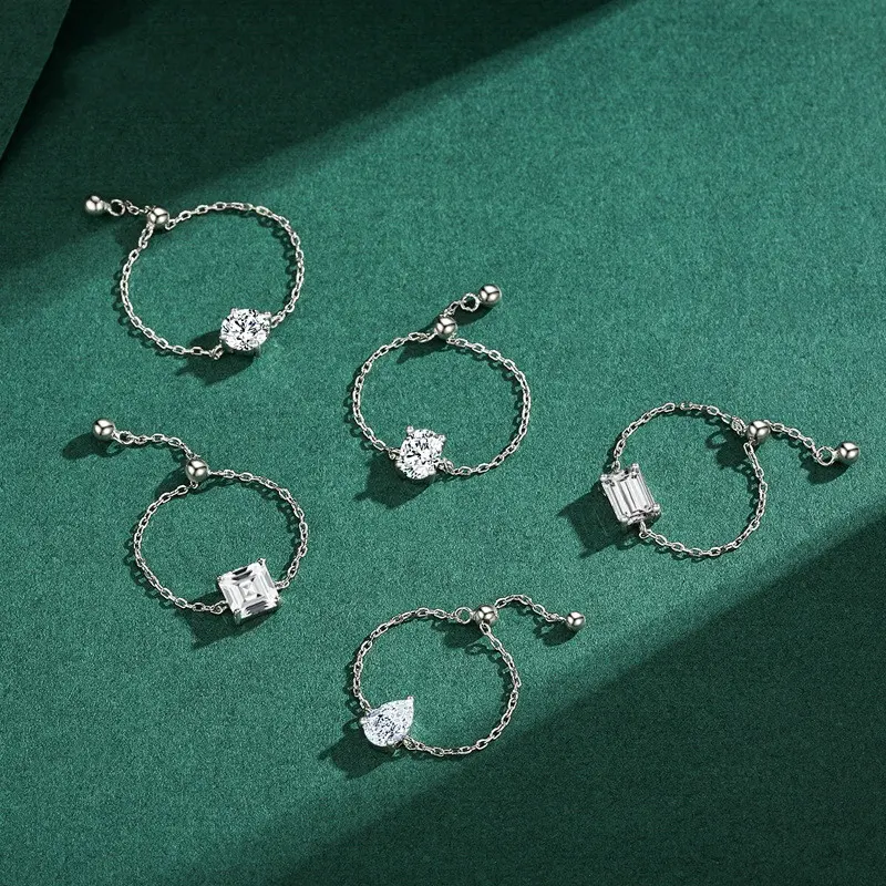 Fabriek Groothandel Prijs Lage Moq 925 Sterling Zilveren Engagement Geometrische Diamant Maat Verstelbaar Wit Gouden Ketting Ringen Sieraden