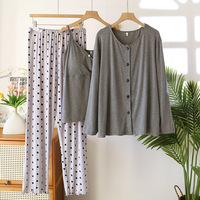 Vente en gros de pyjamas de maternité en coton personnalisés pour femmes, 3 pièces, vêtements de grossesse, vêtements de nuit pour l'allaitement, chemises de nuit pour femmes enceintes