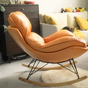 Bon <span class=keywords><strong>prix</strong></span> du nouveau produit 2024 laine <span class=keywords><strong>d</strong></span>'<span class=keywords><strong>agneau</strong></span> avec cadre en bois pieds en métal chaise berçante en cuir pour chambre à coucher - Product Image 2