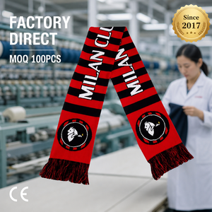 Écharpe de football en tricot acrylique rayée rouge et noire personnalisée avec pompons, écharpe jacquard pour les fans du club de football de Milan - Product Image 3