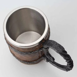 Boccale da Birra Stile Vichingo Simulazione <span class=keywords><strong>Botte</strong></span> in <span class=keywords><strong>Legno</strong></span> Tazza da Birra a Doppia Parete in Metallo Isolato 1 Pezzo per Bar - Product Image 3