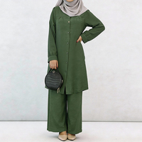 Costume pour femmes musulmanes conservatrices Ensemble islamique deux pièces Robe et pantalon Ouverture boutonnée devant Ensemble abaya élégant et mature