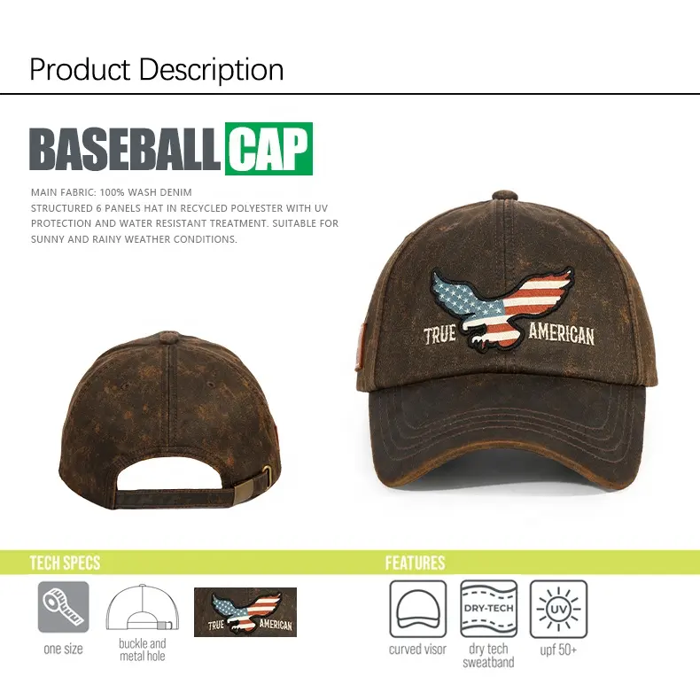 Hochwertige Baseball mütze mit Buchstaben stickerei Logo Distressed Vintage Baseball mütze für Mann Low Profile Denim Baseball mütze