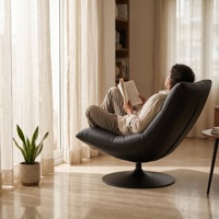 Fauteuil lounge pivotant moderne en cuir, fauteuil d'appoint design capitonné à grille avec base ronde en métal pour salon et hôtel