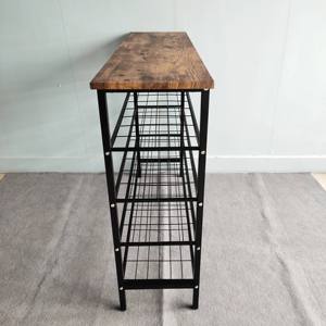 Banc à chaussures noir, étagère à chaussures moderne en bois à 4 niveaux, organisateur de rangement - Product Image 3