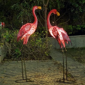 Éclairage solaire extérieur, artisanat en métal, flamant <span class=keywords><strong>rose</strong></span>, ornement de jardin - Product Image 2