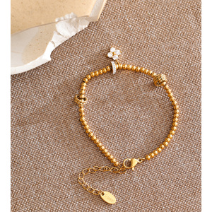 JINYOU 4728 Bracciale in Acciaio Inossidabile con Perline Dorate e Charm Floreale in Zirconia Cubica, Gioiello alla Moda per Vendita all'Ingrosso - Product Image 4