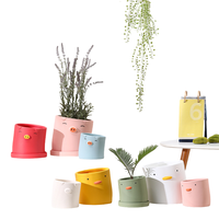 Dessin animé mignon tête inclinable Animal pot de fleurs en céramique argile respirante maison balcon ornements orchidée plantation succulente